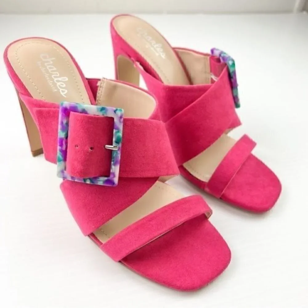 Charles David Sandal womens size 7 Pink Buckle Gleam Slide Sandal